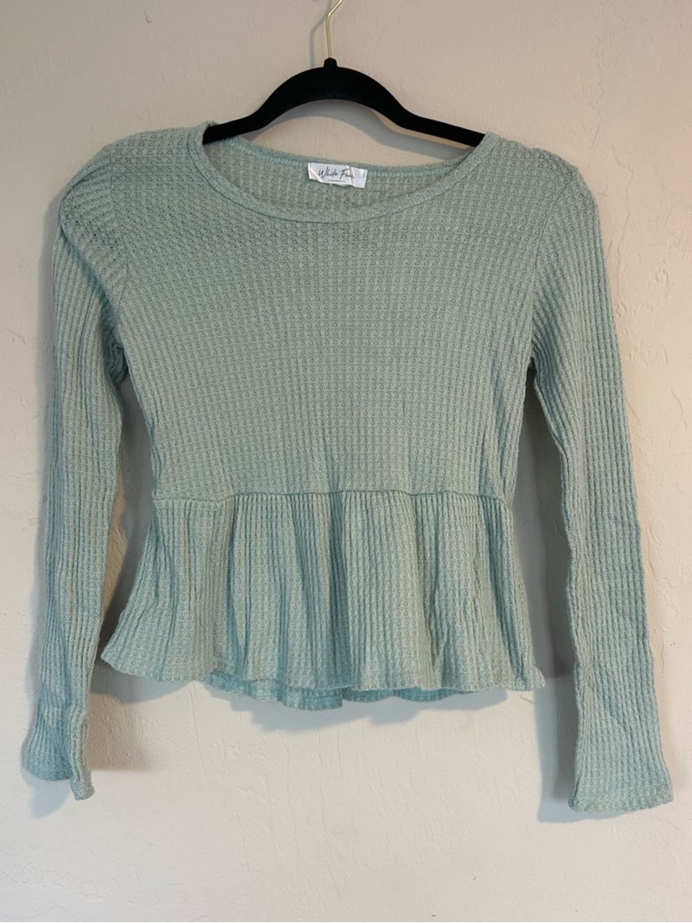 Girls White Fawn sage green waffle knit top Long Sleeve Size L? (1631)
